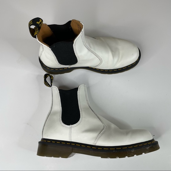 Dr. Martens Shoes - Dr. Martens’s Yellow Stitch Smooth Leather Chelsea Boot in White Size 10